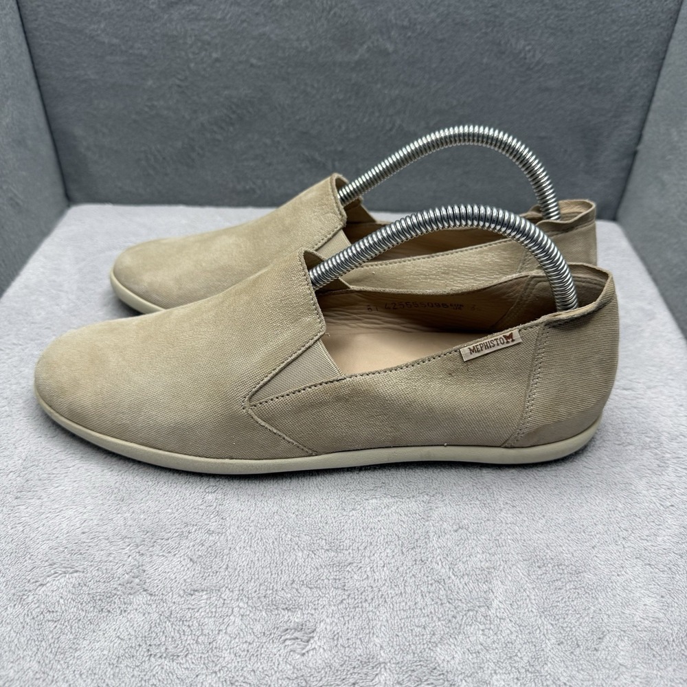Mephisto Womens 9.5 Beige Canvas Slip On Walking Shoes Air Jet Comfort